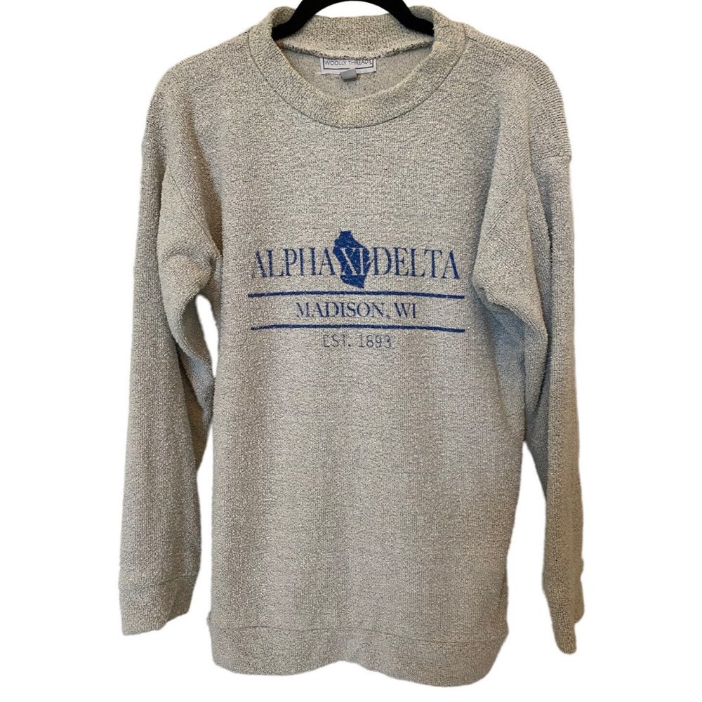 Woolly Threads Sweatshirt Alpha Xi Delta Madison WI Crewneck Sz Large Comfy EUC